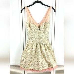 Free People Peach/Coral Floral Mini Dress Sleeveless vneck size 4